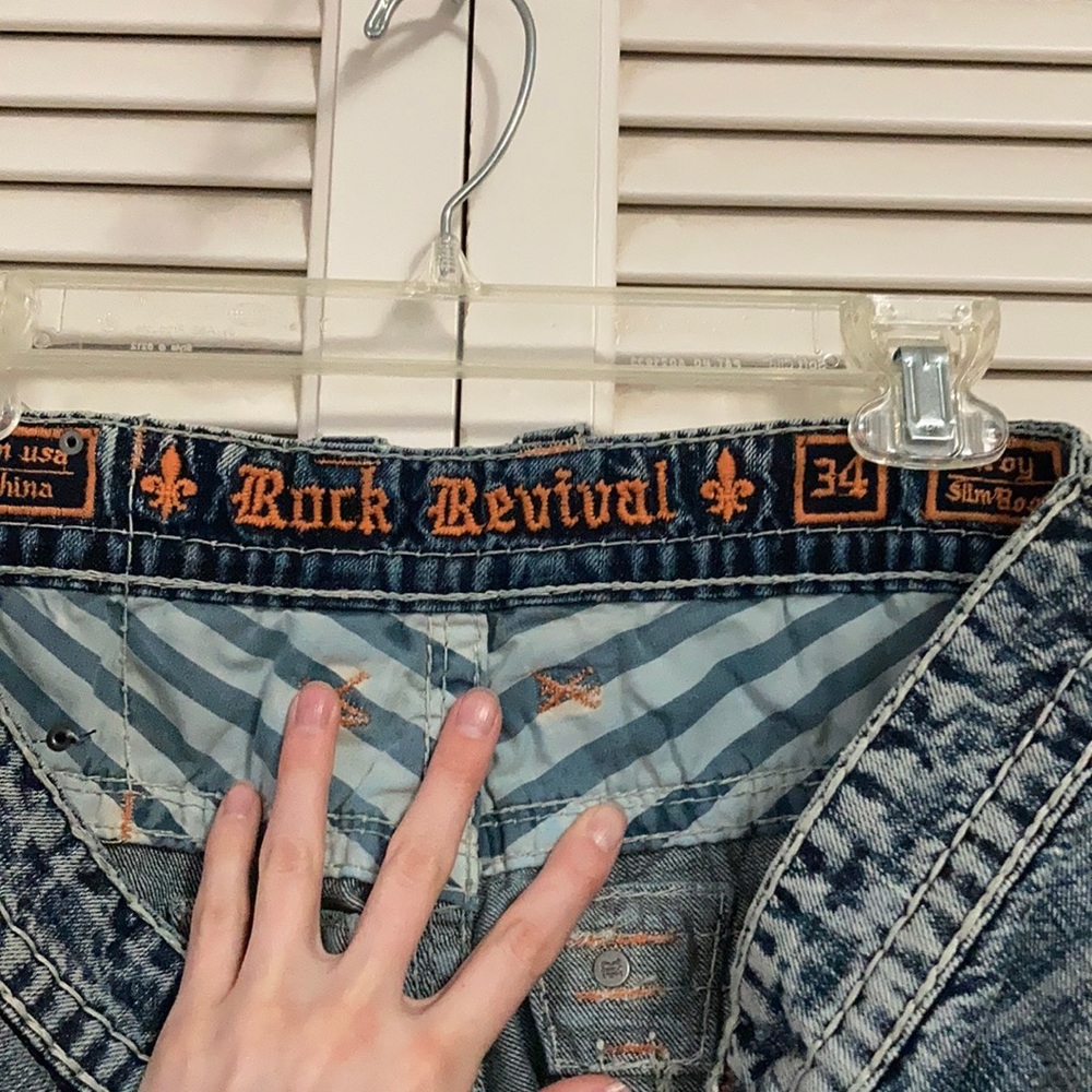 Men’s rock revival sequin distressed jeans